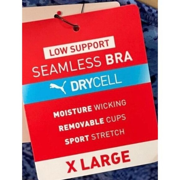 Puma XL Blue Animal Print Logo Drycel V-Neck Removable Pads Racerback Sports Bra - Picture 6 of 6